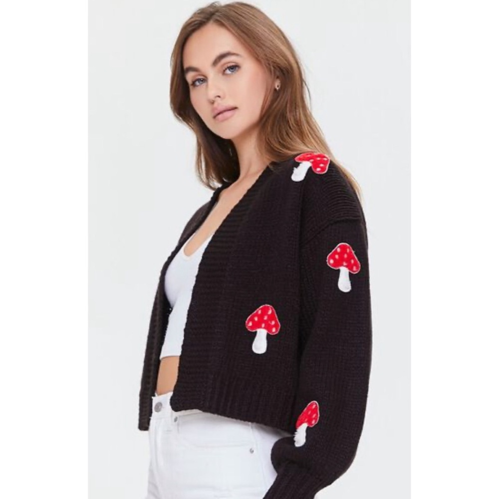 Black Mushroom Embroidered Women's Sweater
